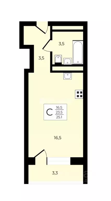 Студия Московская область, Долгопрудный Новый бул., 7к1 (25.1 м) - Фото 2