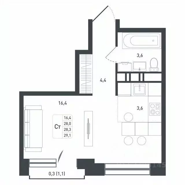 Студия Московская область, Подольск городской округ, д. Борисовка ул. ... - Фото 1
