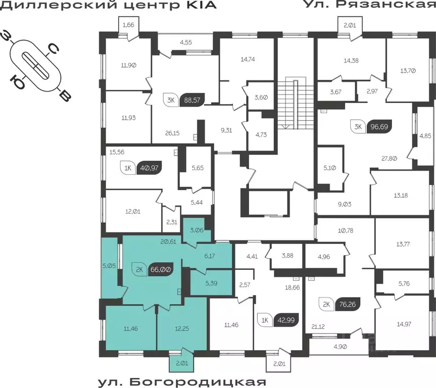 2-к кв. Тульская область, Тула ул. Богородицкая, 8В (66.0 м) - Фото 1