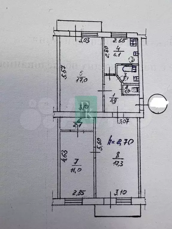 3-к. квартира, 61,5 м, 5/5 эт. - Фото 0