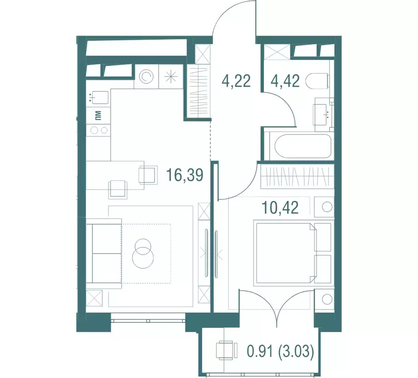 1-к квартира, 36.36 м - Фото 0