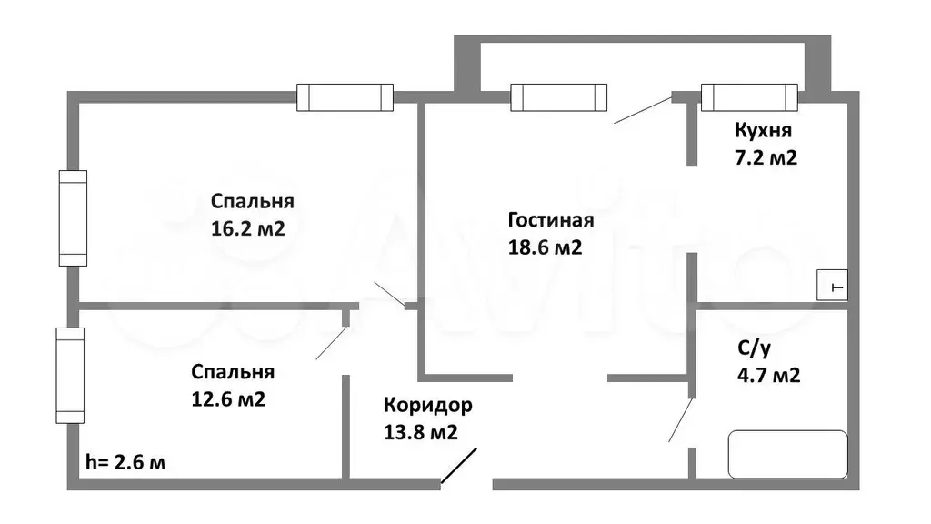 3-к. квартира, 77 м, 9/10 эт. - Фото 0