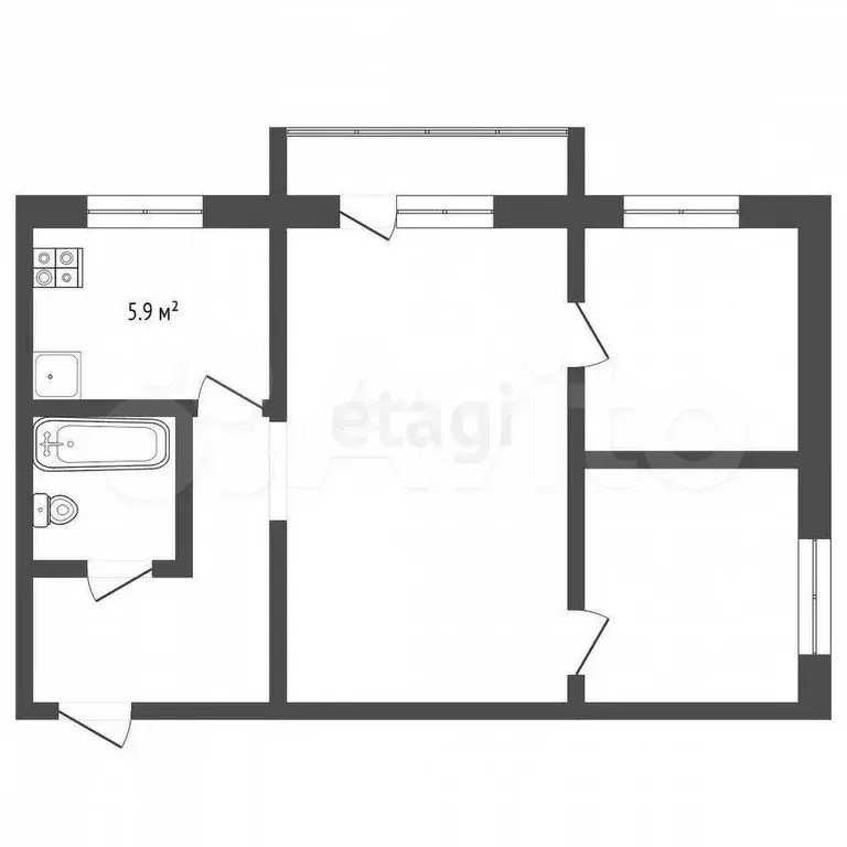 2-к. квартира, 41,2 м, 4/4 эт. - Фото 0