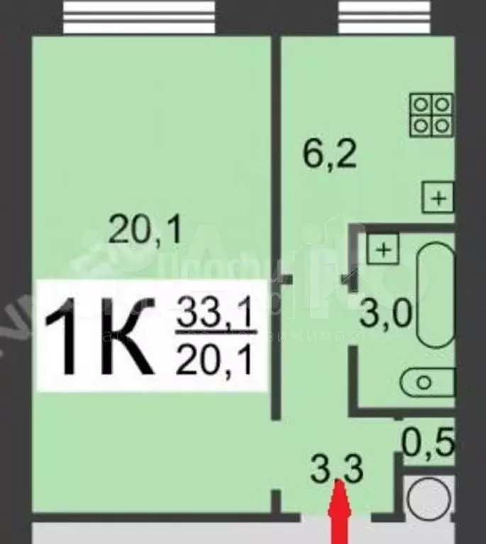 1-к. квартира, 33 м, 8/9 эт. - Фото 0