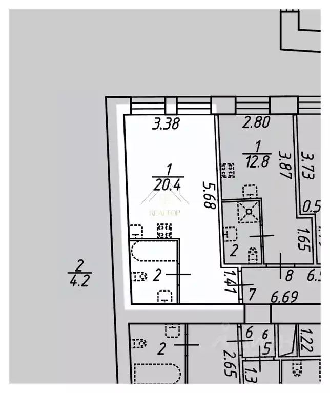 Студия Санкт-Петербург Тележная ул., 21 (24.6 м) - Фото 2