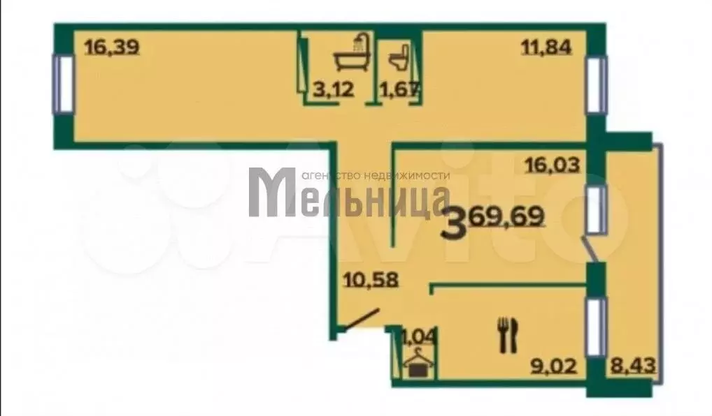 3-к. квартира, 69,7 м, 4/9 эт. - Фото 0