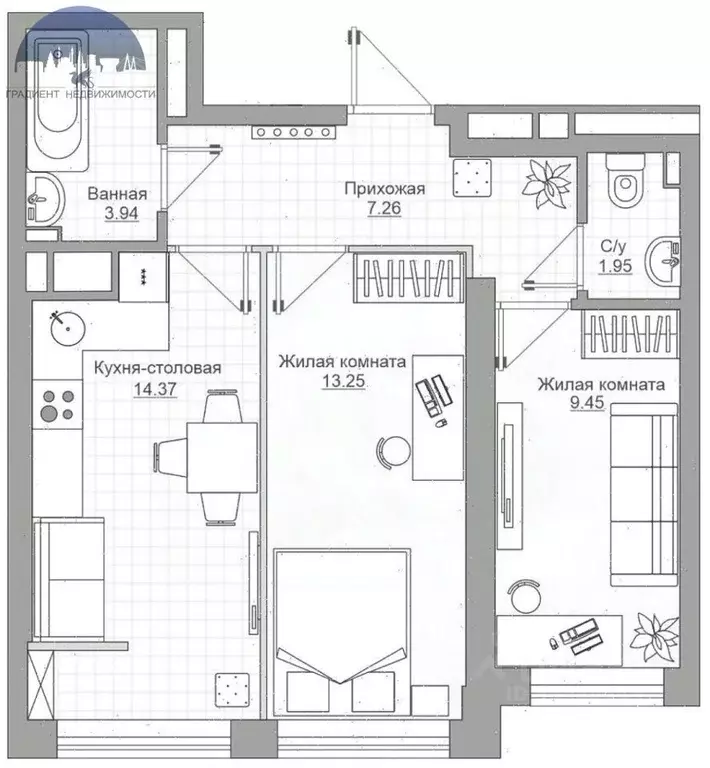 2-к кв. Татарстан, Казань ул. Рауиса Гареева, 105Б (51.0 м) - Фото 2