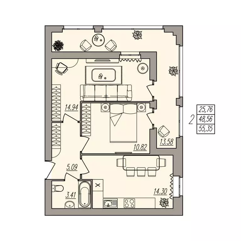 2-комнатная квартира: Волгоград, улица Землячки, 84/1 (55.35 м) - Фото 0