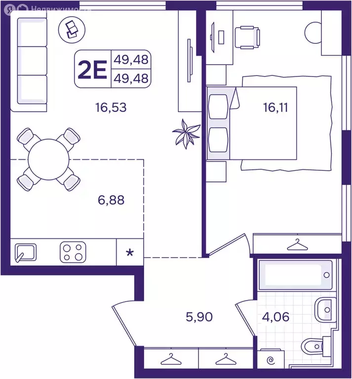 2-комнатная квартира: Владивосток, Первомайский район (49.48 м) - Фото 1