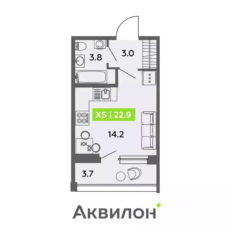 Студия Санкт-Петербург ул. Чирикова, 5 (22.9 м) - Фото 0