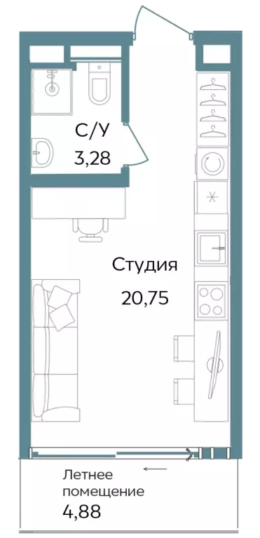 квартира-студия, 28.91 м - Фото 0