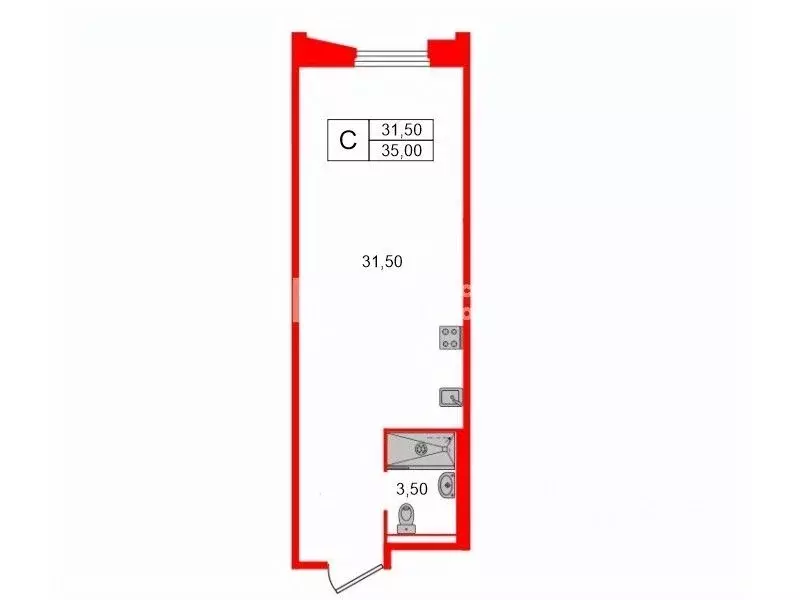 Студия Санкт-Петербург Киевская ул., 5к6 (35.0 м) - Фото 2