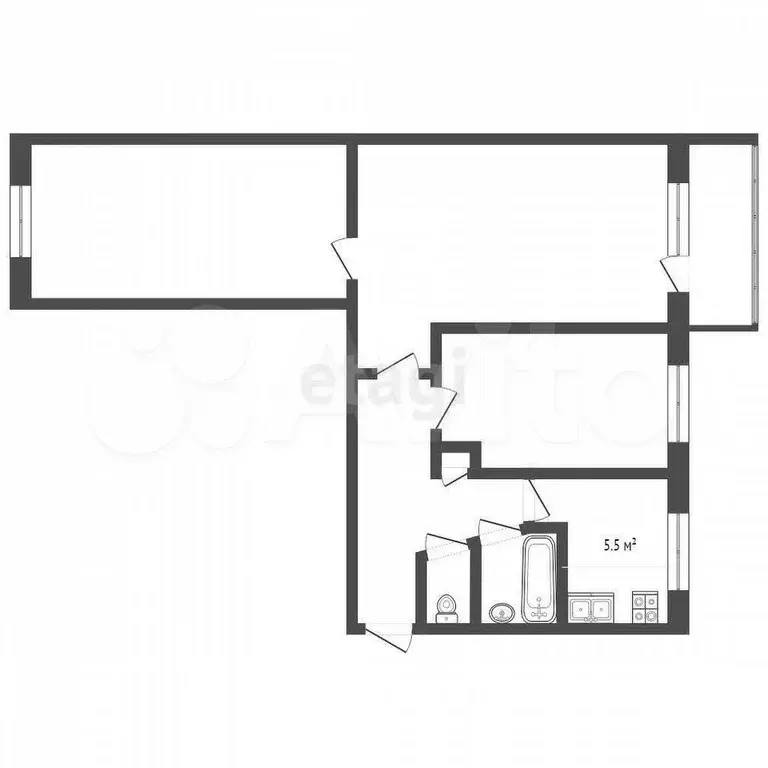 3-к. квартира, 58,1 м, 2/5 эт. - Фото 0
