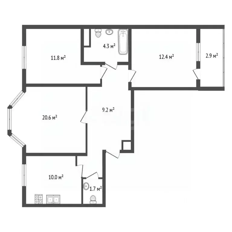 3-к кв. Санкт-Петербург просп. Солидарности, 14к1 (70.0 м) - Фото 2