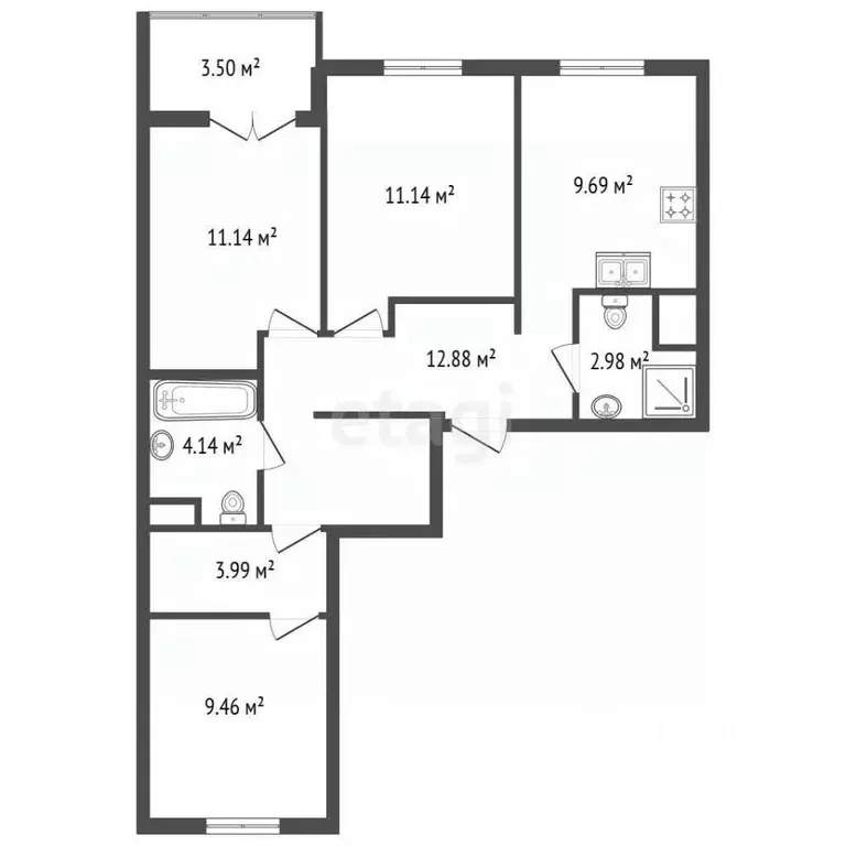 3-к кв. Ленинградская область, Кудрово г. Всеволожский район, ... - Фото 2