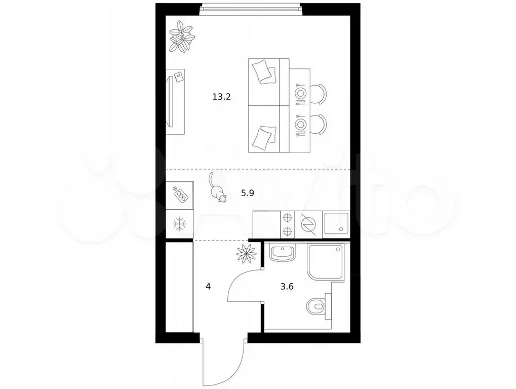 Квартира-студия, 26,7 м, 2/12 эт. - Фото 0