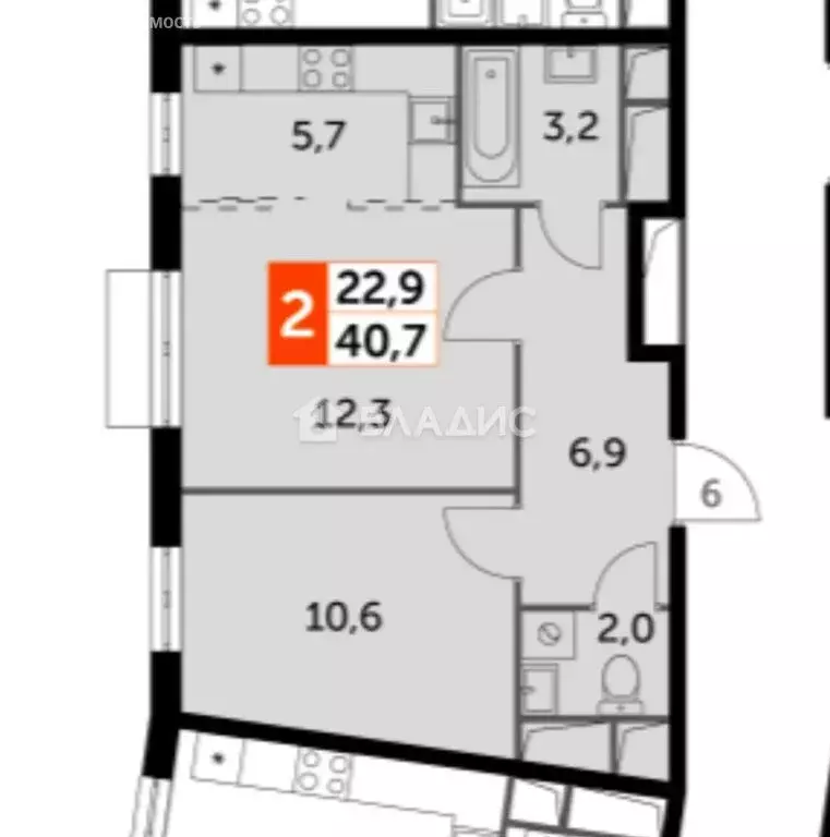 2-комнатная квартира: посёлок Развилка, Римский проезд, 15 (40.7 м) - Фото 1