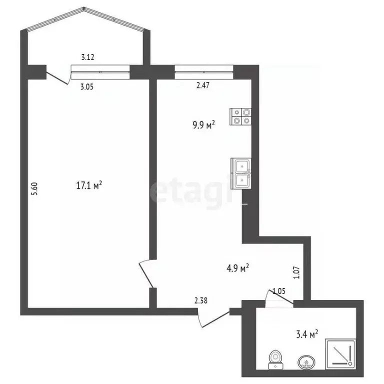 1-к кв. Саха (Якутия), Якутск ул. Федора Попова, 16/2 (35.7 м) - Фото 2
