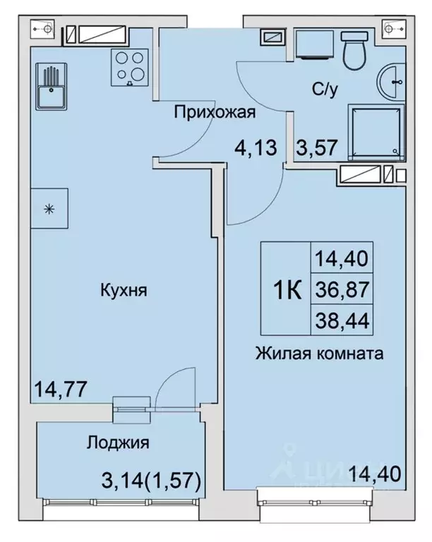 1-к кв. Ростовская область, Батайск  (38.44 м) - Фото 0