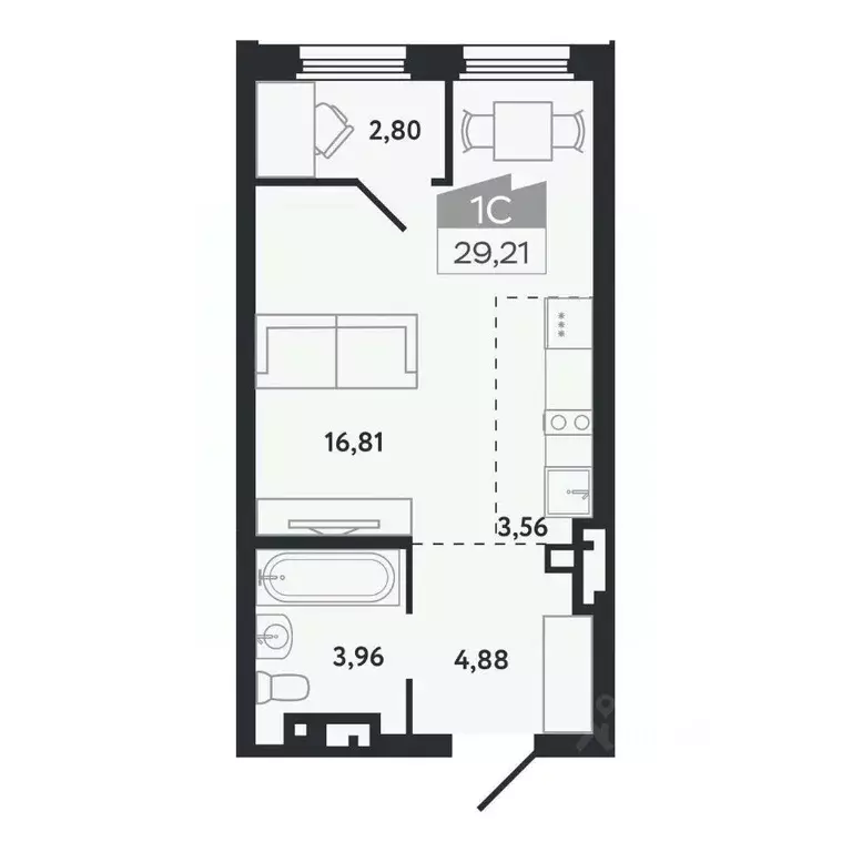 Студия Томская область, Томск Черемошники мкр, ул. Бердская, 14/3 ... - Фото 1