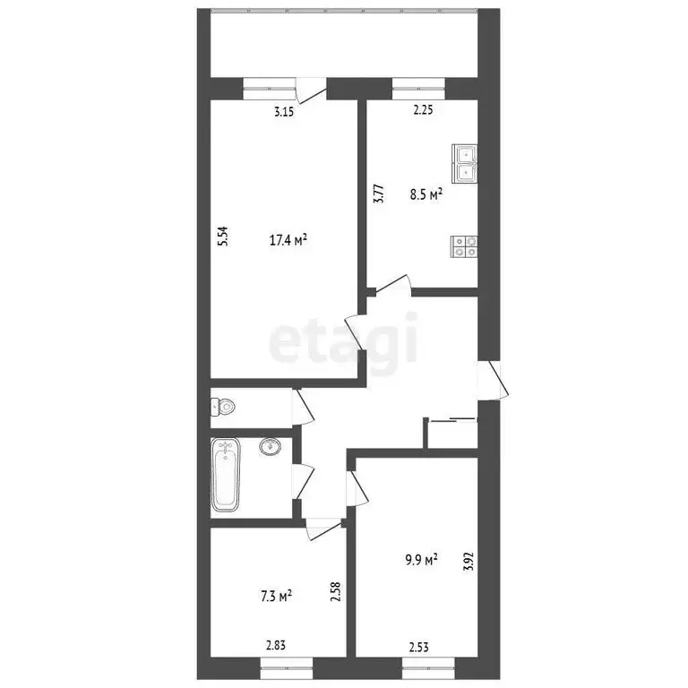 3-комнатная квартира: Челябинск, посёлок Челябэнерго, 24 (58 м) - Фото 1