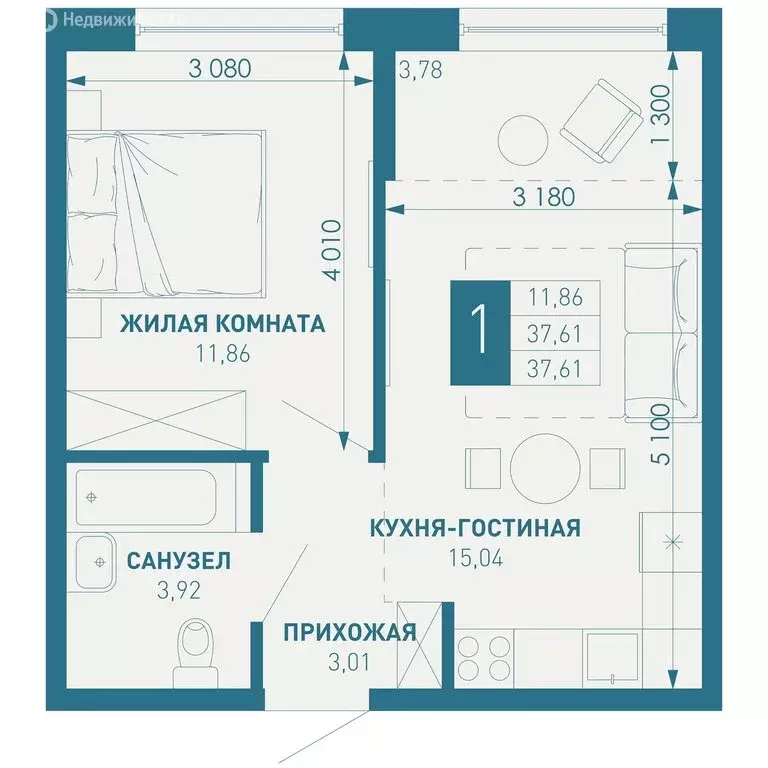 1-комнатная квартира: городской округ Краснодар, посёлок Берёзовый, ... - Фото 0