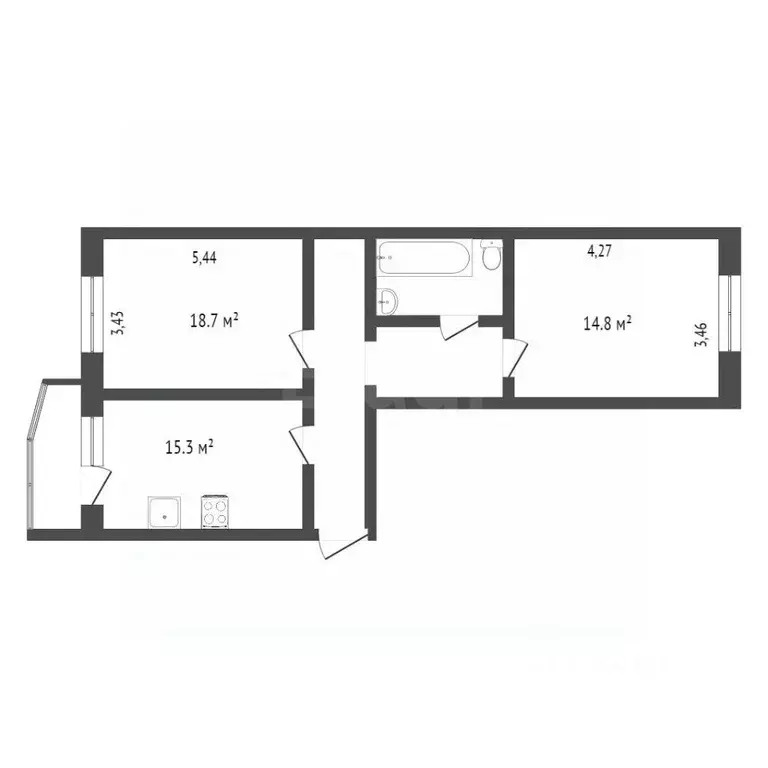 2-к кв. Ханты-Мансийский АО, Сургут ул. Крылова, 47/1 (67.4 м) - Фото 1