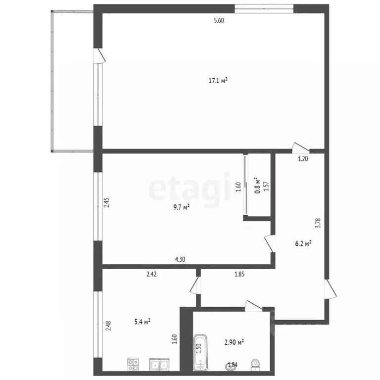 2-к кв. Самарская область, Самара просп. Карла Маркса, 414 (42.1 м) - Фото 2