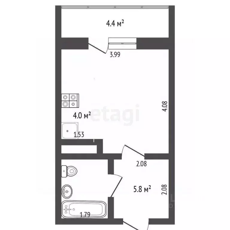 Студия Тюменская область, Тюмень ул. Газопромысловая, 8 (23.2 м) - Фото 1