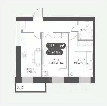2-к кв. Красноярский край, Красноярск Академгородок мкр,  (54.34 м) - Фото 1