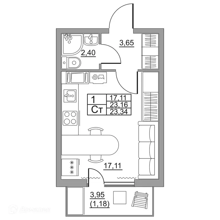 Продаётся квартира-студия, 23.34 м - Фото 1