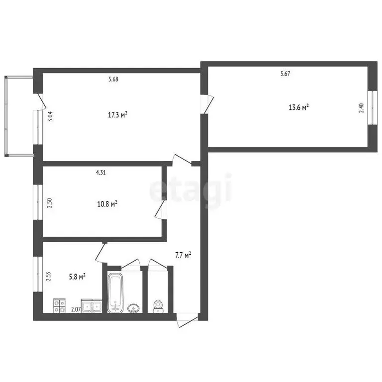 3-комнатная квартира: Омск, улица Яковлева, 2 (59.4 м) - Фото 1