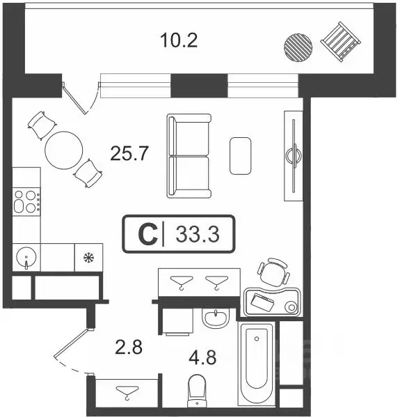 Студия Тюменская область, Тюмень ул. Мельникайте, 2к18 (33.34 м) - Фото 0