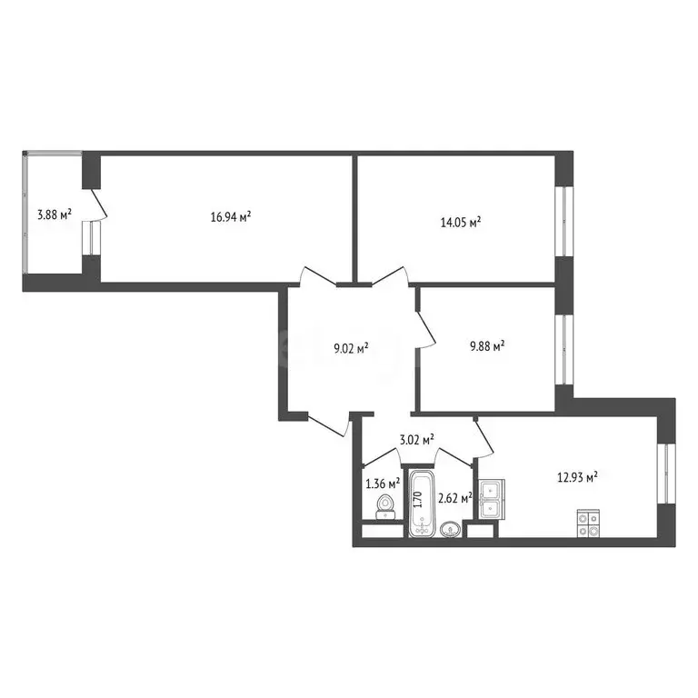 3-комнатная квартира: Стерлитамак, Ботаническая улица, 6 (70.4 м) - Фото 1