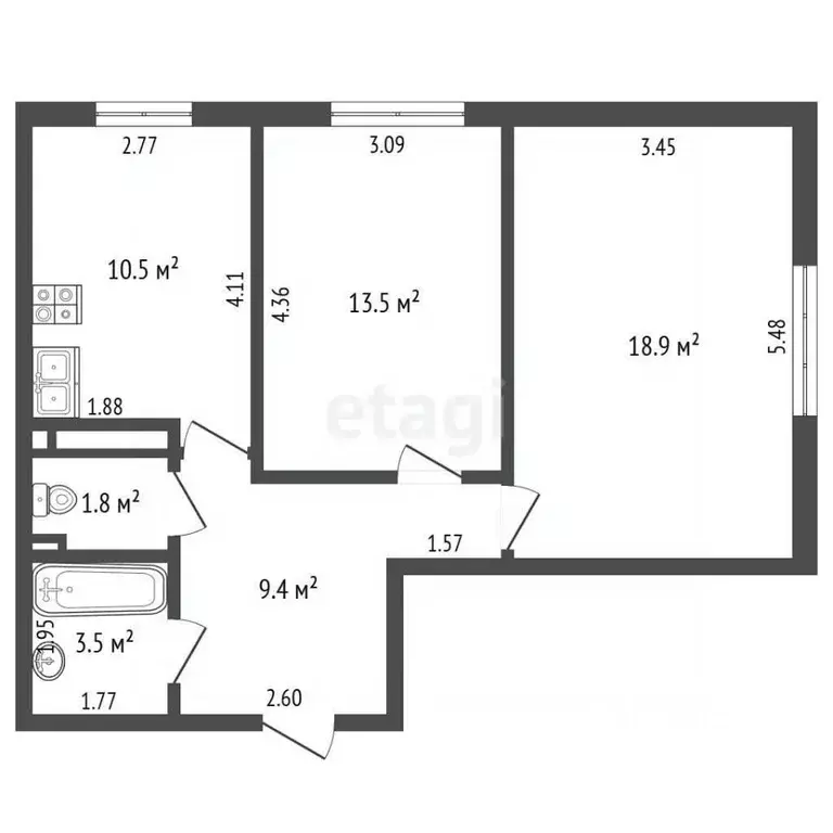 2-к кв. Крым, Симферополь ул. Никанорова (57.6 м) - Фото 2