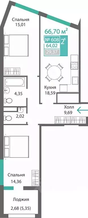 2-к кв. Крым, Симферополь Крымская роза мкр,  (66.7 м) - Фото 0