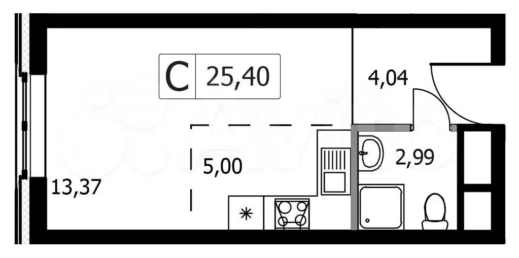 Квартира-студия, 25,4 м, 12/20 эт. - Фото 0