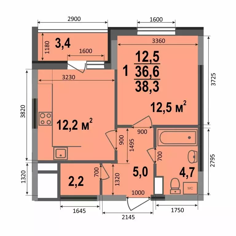 1-комнатная квартира: Владимир, Смоленская улица, 3Б (38.3 м) - Фото 0