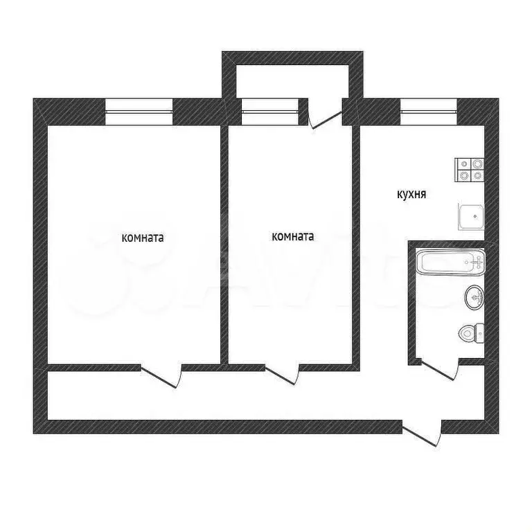 2-к. квартира, 44,1 м, 2/5 эт. - Фото 0