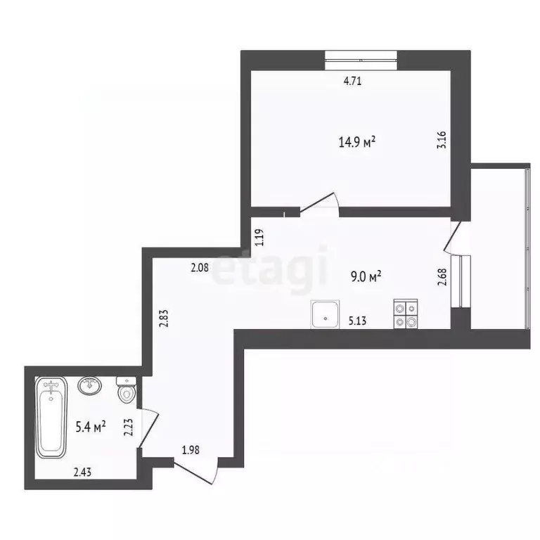 1-к кв. Тюменская область, Тюмень Широтная ул., 213к1 (41.6 м) - Фото 2
