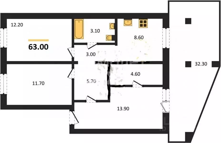 3-к кв. Челябинская область, Челябинск ул. Молодогвардейцев, 34 (98.7 ... - Фото 2