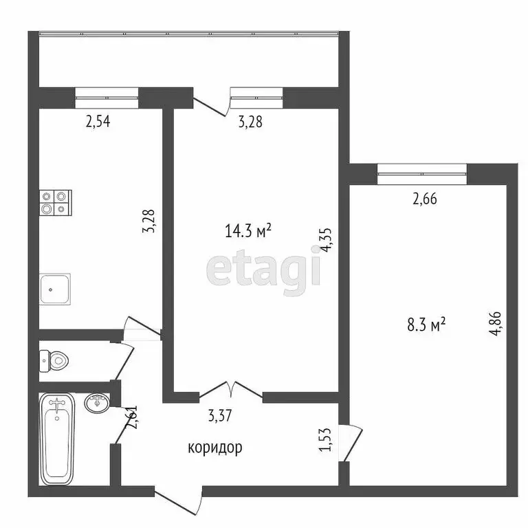 2-комнатная квартира: Тюмень, улица Александра Матросова, 1 (50 м) - Фото 0