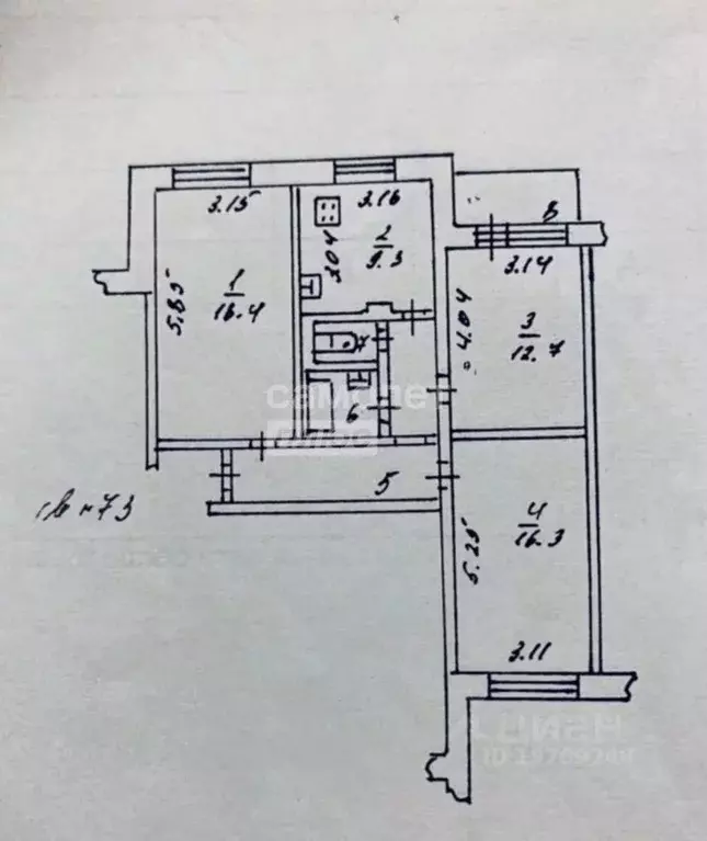 3-к кв. Курская область, Курск ул. Крюкова, 11 (72.7 м) - Фото 1