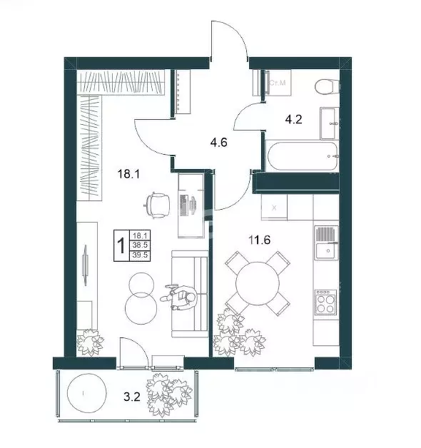 1-к кв. Липецкая область, Липецк Минская ул., 6Б (39.5 м) - Фото 1