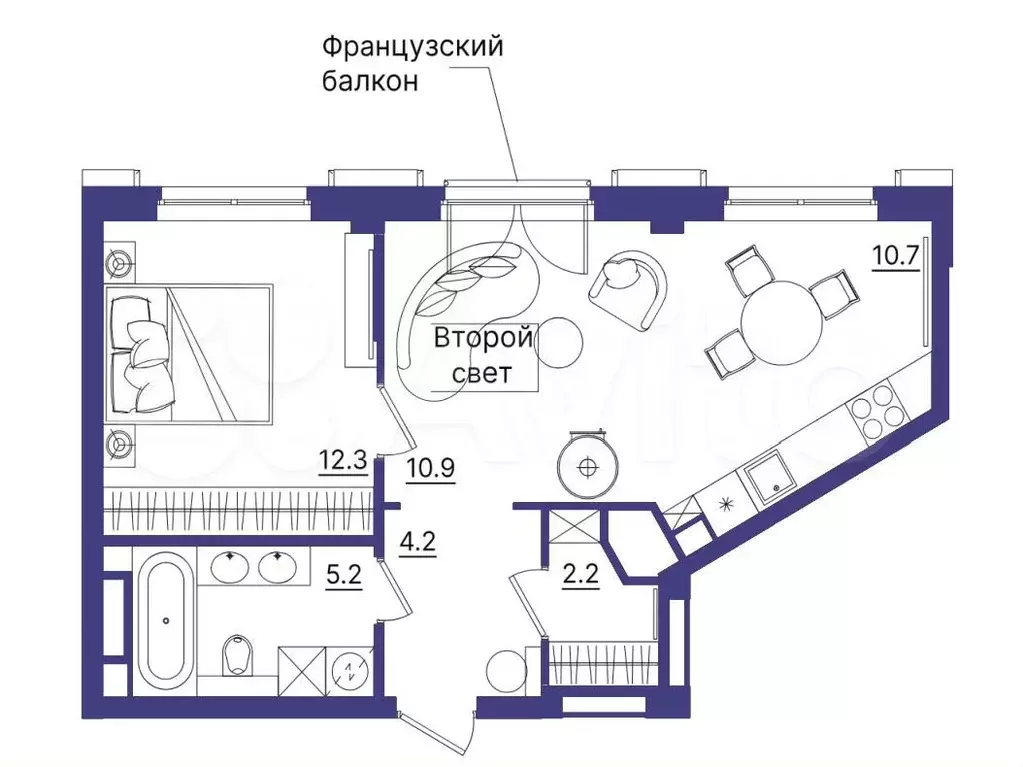 2-к. квартира, 45,4 м, 4/7 эт. - Фото 1