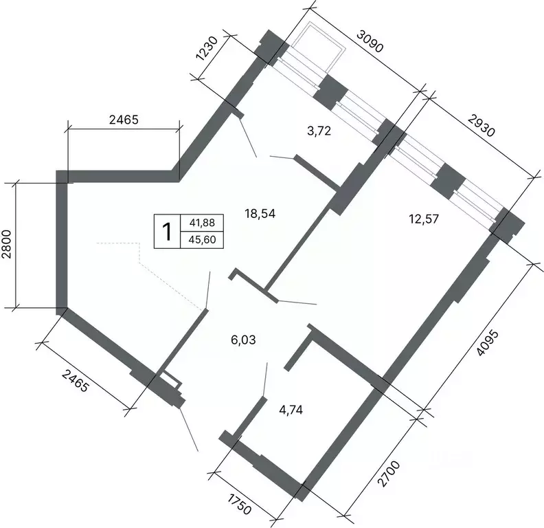 1-к кв. Свердловская область, Екатеринбург ул. Мира, 47/6 (45.4 м) - Фото 1