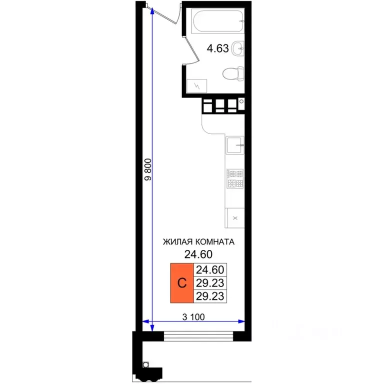 Студия Краснодарский край, Новороссийск 5-я Бригада мкр,  (29.23 м) - Фото 1