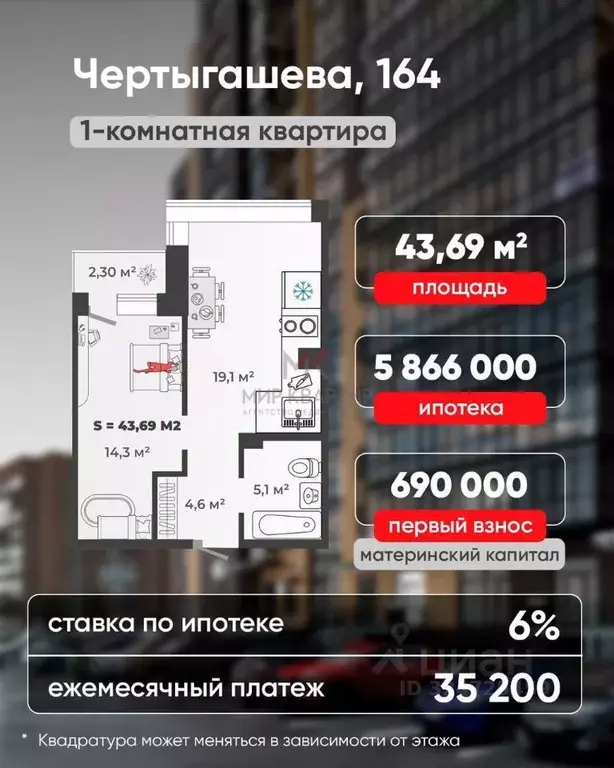 1-к кв. Хакасия, Абакан ул. Чертыгашева (43.69 м) - Фото 1