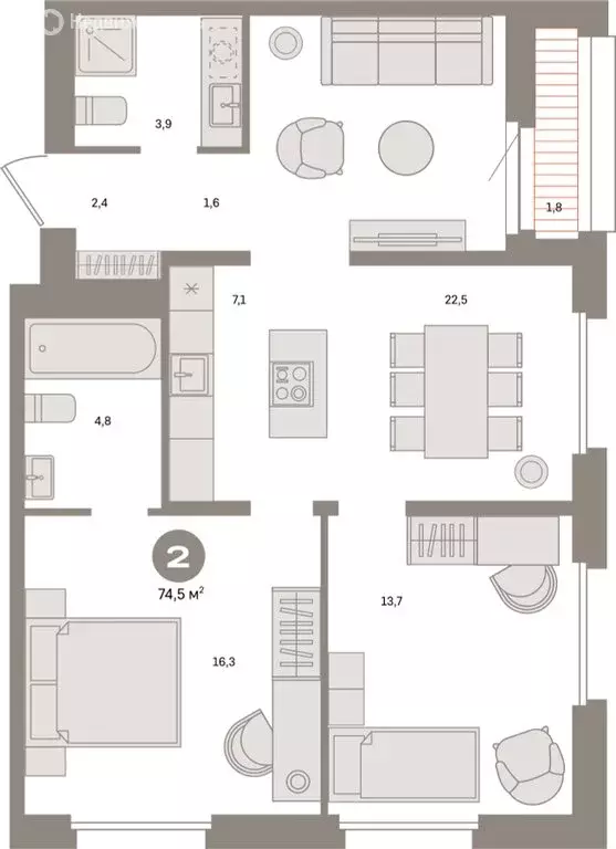 2-комнатная квартира: Екатеринбург, Московская улица, 158 (74.55 м) - Фото 0