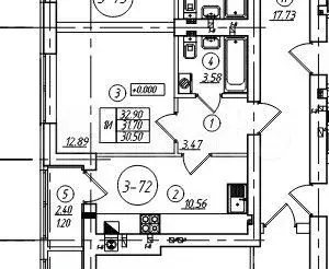 1-к. квартира, 32,9м, 1/8эт. - Фото 1